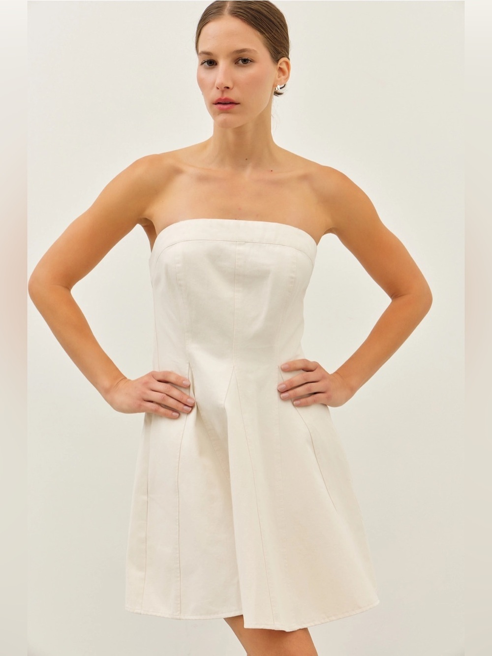 NWT Cotton Twill Fit and Flare Tube Dress with Smocked Back - Cream